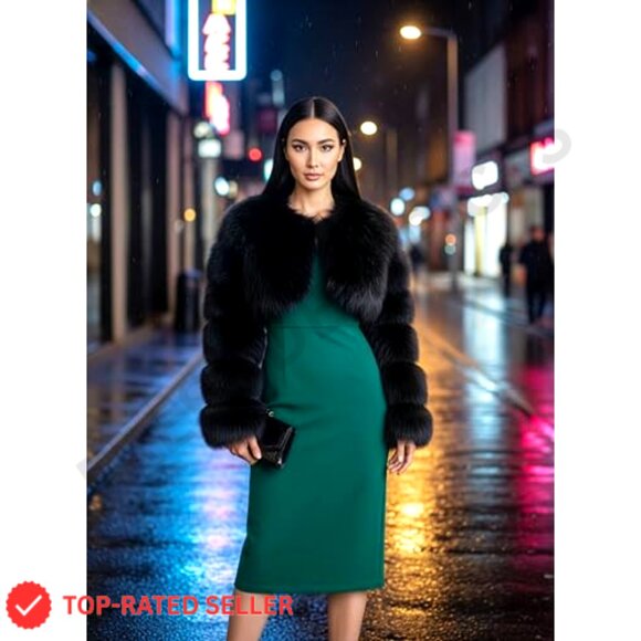 Cropped Faux Fox Fur Bolero Jacket, Luxury Layered Shrug, Evening Party - Picture 6 of 7
